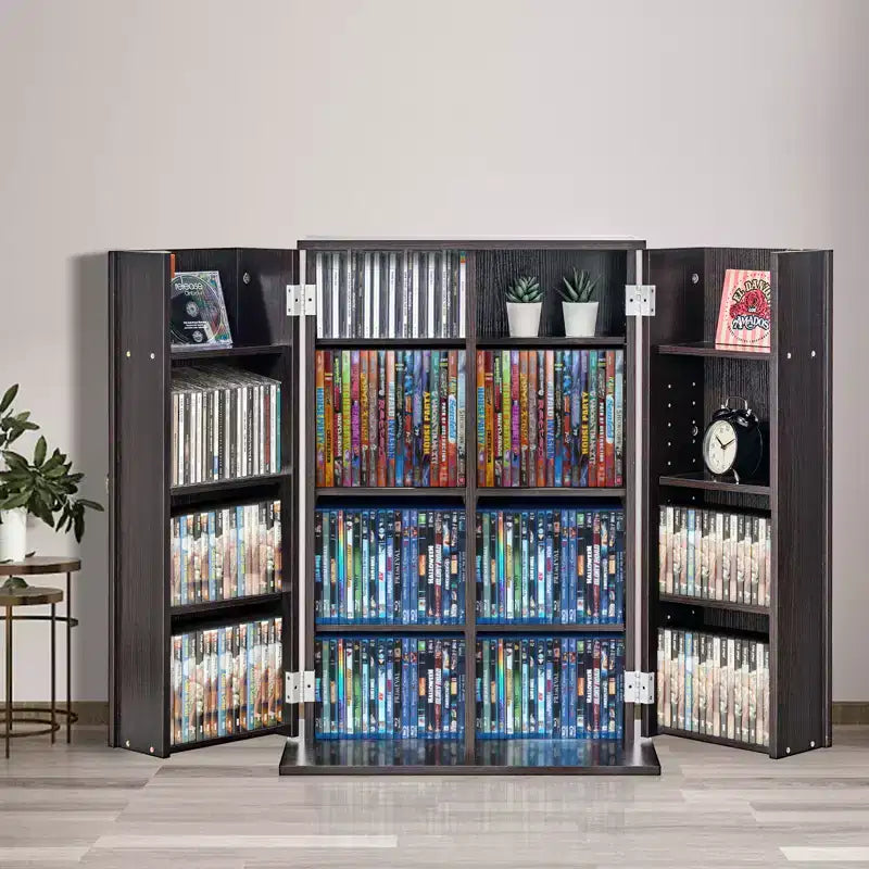 Meuble de rangement multimédia VEVOR, armoire à DVD avec portes et étagères, rangement CD pouvant contenir jusqu'à 576 CD, étagère DVD réglable, marron