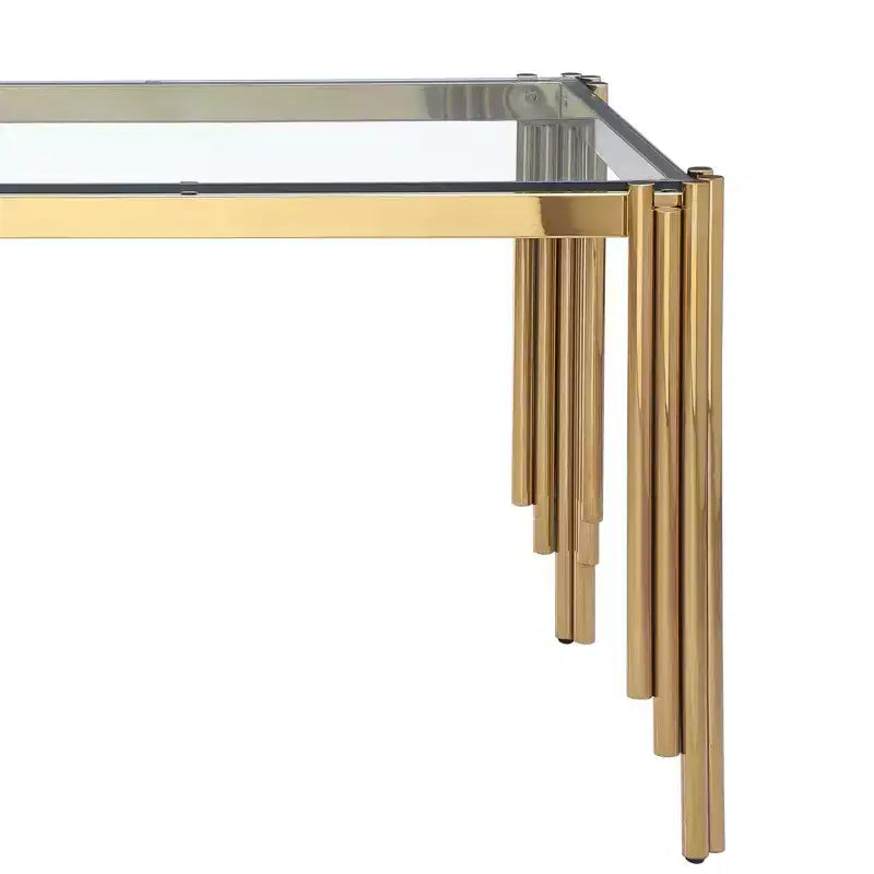 Okak Table à manger rectangulaire/ronde en verre trempé avec pieds dorés polis pour la maison, la cuisine, la salle à manger