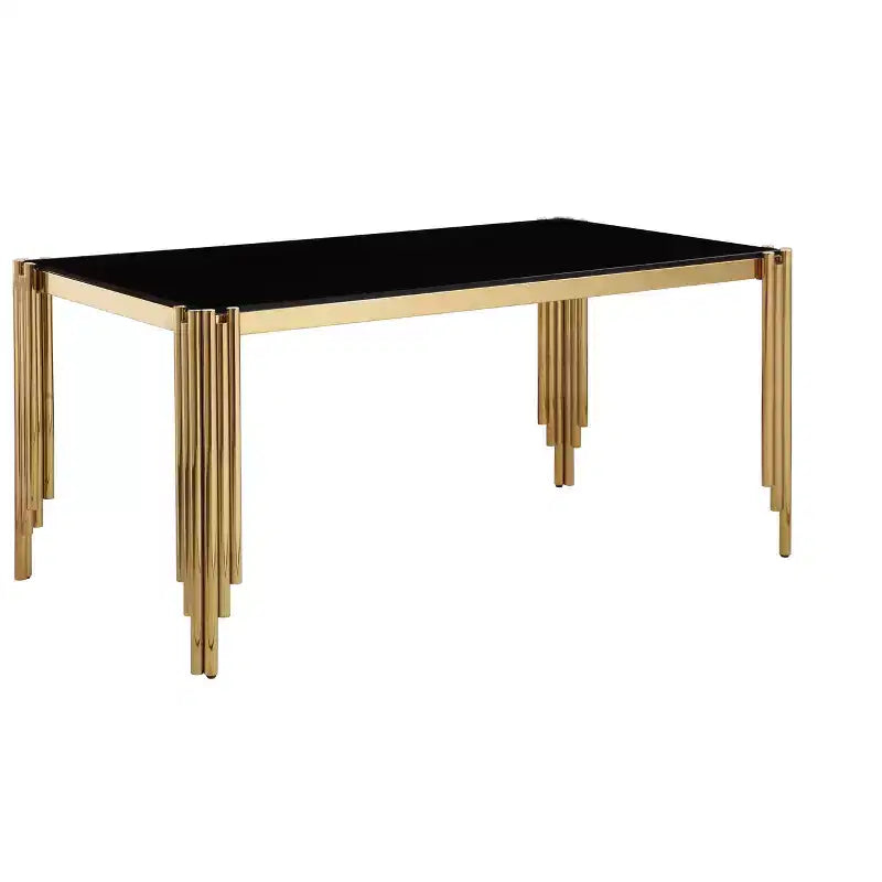 Okak Table à manger rectangulaire/ronde en verre trempé avec pieds dorés polis pour la maison, la cuisine, la salle à manger