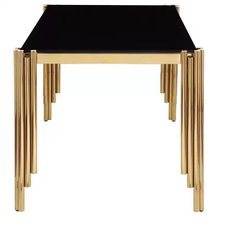 Okak Table à manger rectangulaire/ronde en verre trempé avec pieds dorés polis pour la maison, la cuisine, la salle à manger