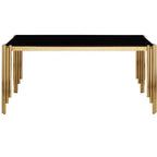 Okak Table à manger rectangulaire/ronde en verre trempé avec pieds dorés polis pour la maison, la cuisine, la salle à manger