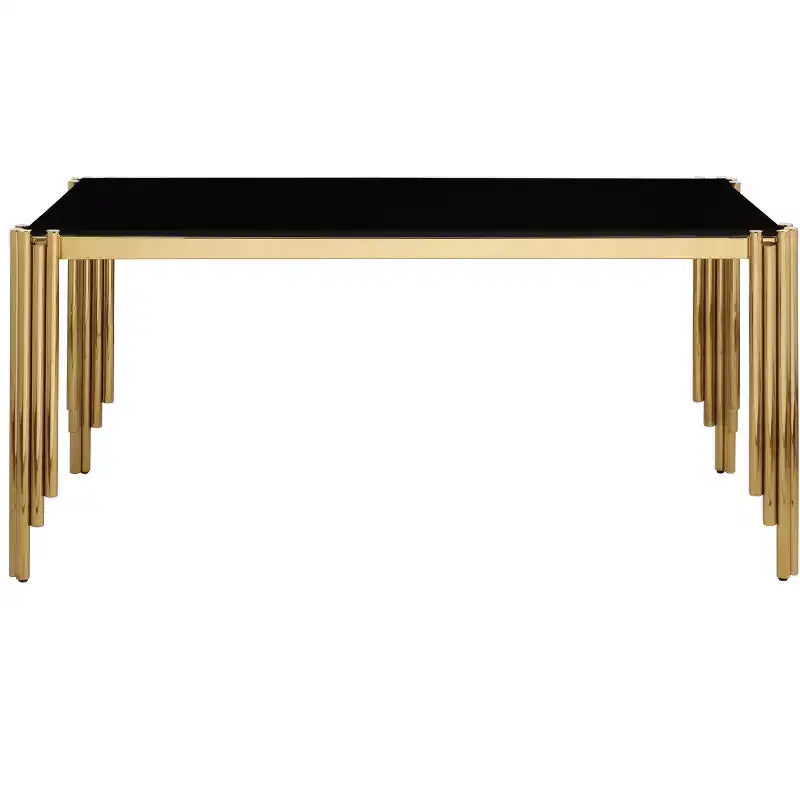 Okak Table à manger rectangulaire/ronde en verre trempé avec pieds dorés polis pour la maison, la cuisine, la salle à manger