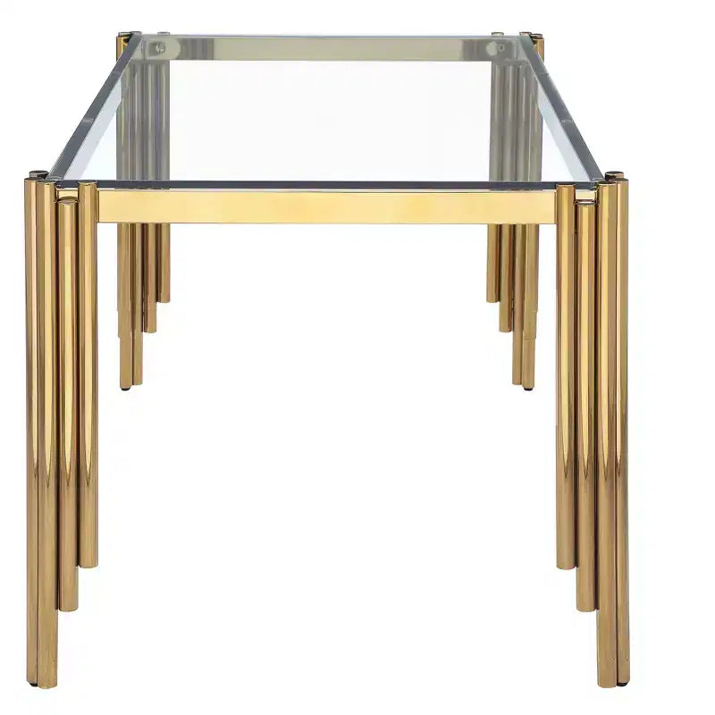 Okak Table à manger rectangulaire/ronde en verre trempé avec pieds dorés polis pour la maison, la cuisine, la salle à manger