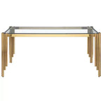 Okak Table à manger rectangulaire/ronde en verre trempé avec pieds dorés polis pour la maison, la cuisine, la salle à manger
