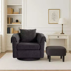 Fauteuil pivotant avec ottomane, fauteuil club moderne en chenille avec coussin de dossier et 2 housses d'accoudoirs pour salon, chambre, bureau