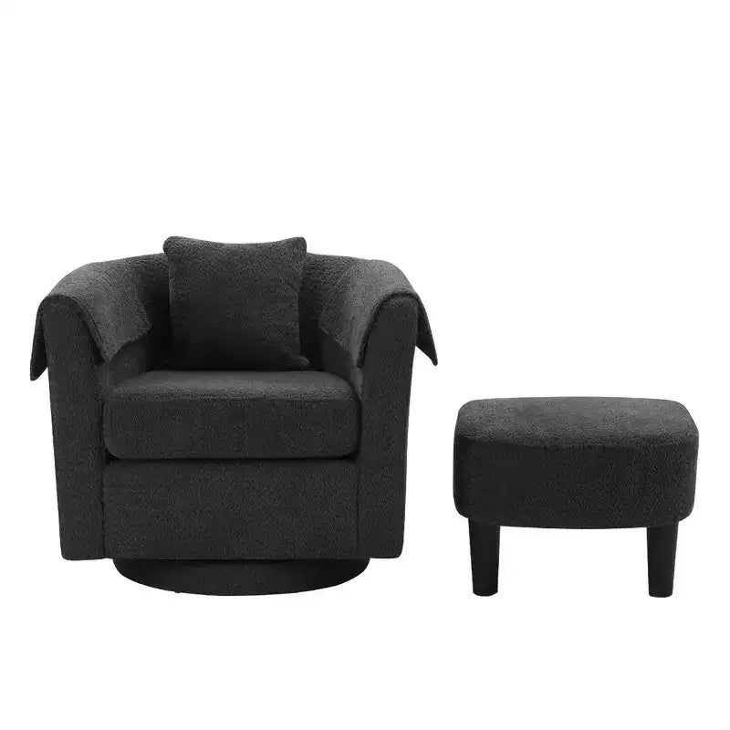Fauteuil pivotant avec ottomane, fauteuil club moderne en chenille avec coussin de dossier et 2 housses d'accoudoirs pour salon, chambre, bureau