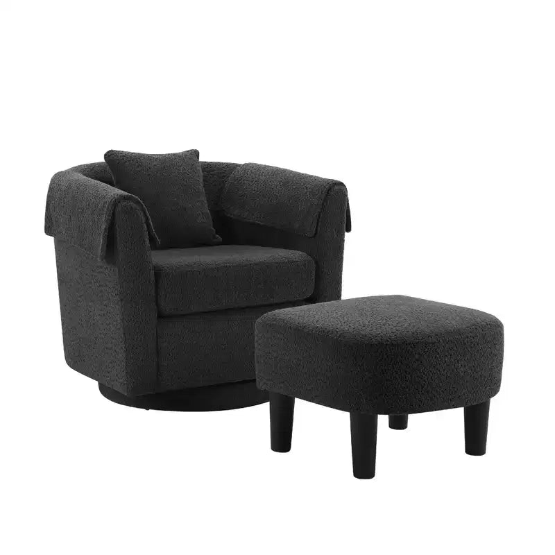 Fauteuil pivotant avec ottomane, fauteuil club moderne en chenille avec coussin de dossier et 2 housses d'accoudoirs pour salon, chambre, bureau