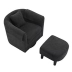 Fauteuil pivotant avec ottomane, fauteuil club moderne en chenille avec coussin de dossier et 2 housses d'accoudoirs pour salon, chambre, bureau