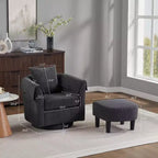 Fauteuil pivotant avec ottomane, fauteuil club moderne en chenille avec coussin de dossier et 2 housses d'accoudoirs pour salon, chambre, bureau