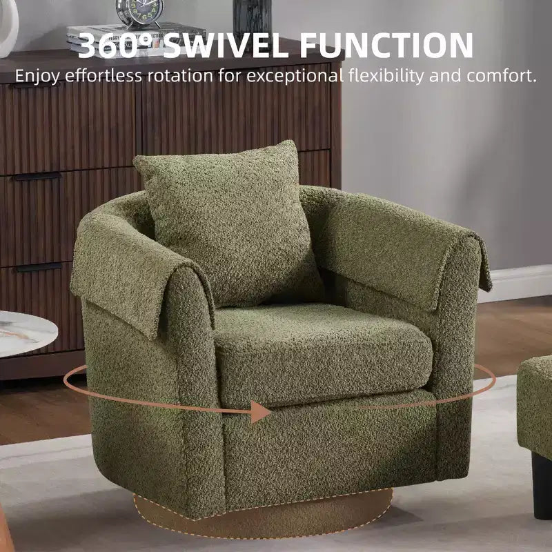 Fauteuil pivotant avec ottomane, fauteuil club moderne en chenille avec coussin de dossier et 2 housses d'accoudoirs pour salon, chambre, bureau