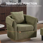 Fauteuil pivotant avec ottomane, fauteuil club moderne en chenille avec coussin de dossier et 2 housses d'accoudoirs pour salon, chambre, bureau