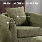 Fauteuil pivotant avec ottomane, fauteuil club moderne en chenille avec coussin de dossier et 2 housses d'accoudoirs pour salon, chambre, bureau