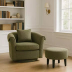 Fauteuil pivotant avec ottomane, fauteuil club moderne en chenille avec coussin de dossier et 2 housses d'accoudoirs pour salon, chambre, bureau