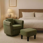 Fauteuil pivotant avec ottomane, fauteuil club moderne en chenille avec coussin de dossier et 2 housses d'accoudoirs pour salon, chambre, bureau