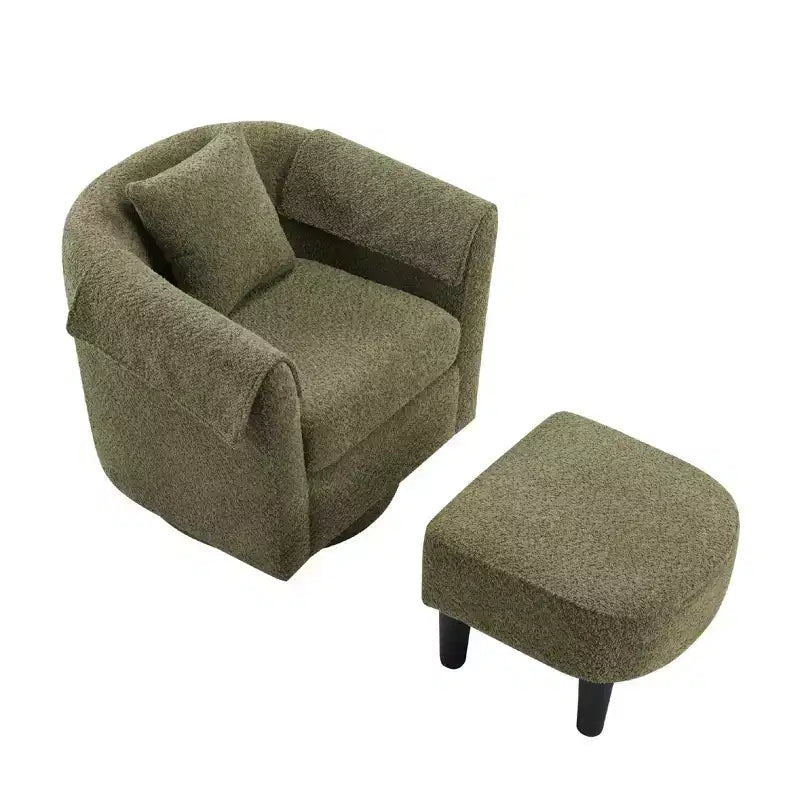 Fauteuil pivotant avec ottomane, fauteuil club moderne en chenille avec coussin de dossier et 2 housses d'accoudoirs pour salon, chambre, bureau