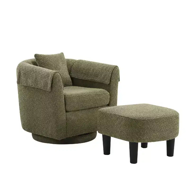 Fauteuil pivotant avec ottomane, fauteuil club moderne en chenille avec coussin de dossier et 2 housses d'accoudoirs pour salon, chambre, bureau