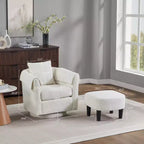 Fauteuil pivotant avec ottomane, fauteuil club moderne en chenille avec coussin de dossier et 2 housses d'accoudoirs pour salon, chambre, bureau