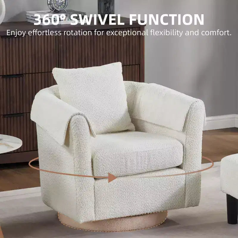 Fauteuil pivotant avec ottomane, fauteuil club moderne en chenille avec coussin de dossier et 2 housses d'accoudoirs pour salon, chambre, bureau