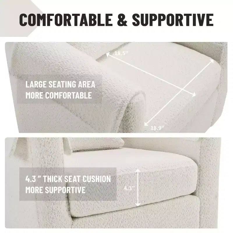 Fauteuil pivotant avec ottomane, fauteuil club moderne en chenille avec coussin de dossier et 2 housses d'accoudoirs pour salon, chambre, bureau