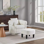 Fauteuil pivotant avec ottomane, fauteuil club moderne en chenille avec coussin de dossier et 2 housses d'accoudoirs pour salon, chambre, bureau