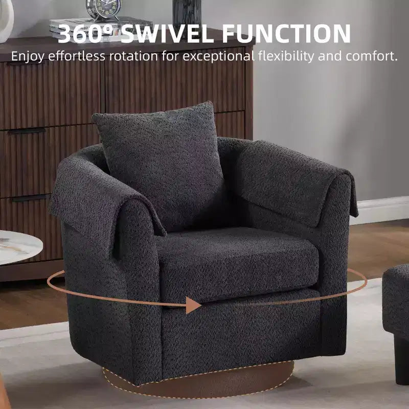 Fauteuil pivotant avec ottomane, fauteuil club moderne en chenille avec coussin de dossier et 2 housses d'accoudoirs pour salon, chambre, bureau