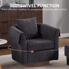 Fauteuil pivotant avec ottomane, fauteuil club moderne en chenille avec coussin de dossier et 2 housses d'accoudoirs pour salon, chambre, bureau