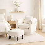 Fauteuil pivotant avec ottomane, fauteuil club moderne en chenille avec coussin de dossier et 2 housses d'accoudoirs pour salon, chambre, bureau