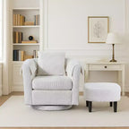 Fauteuil pivotant avec ottomane, fauteuil club moderne en chenille avec coussin de dossier et 2 housses d'accoudoirs pour salon, chambre, bureau