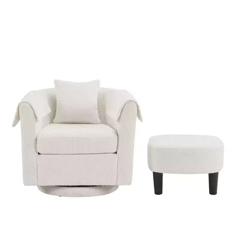 Fauteuil pivotant avec ottomane, fauteuil club moderne en chenille avec coussin de dossier et 2 housses d'accoudoirs pour salon, chambre, bureau