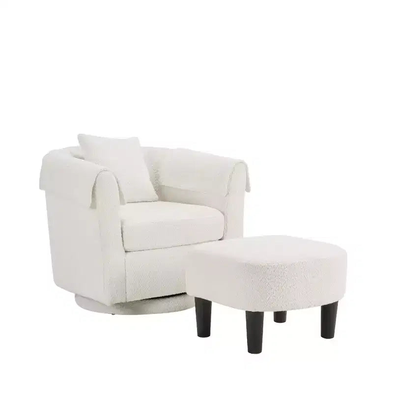 Fauteuil pivotant avec ottomane, fauteuil club moderne en chenille avec coussin de dossier et 2 housses d'accoudoirs pour salon, chambre, bureau