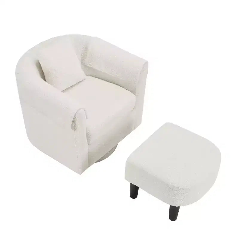 Fauteuil pivotant avec ottomane, fauteuil club moderne en chenille avec coussin de dossier et 2 housses d'accoudoirs pour salon, chambre, bureau