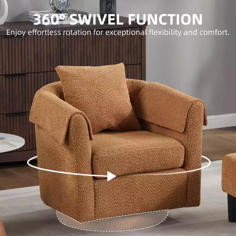 Fauteuil pivotant avec ottomane, fauteuil club moderne en chenille avec coussin de dossier et 2 housses d'accoudoirs pour salon, chambre, bureau