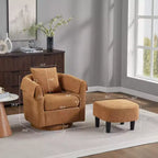 Fauteuil pivotant avec ottomane, fauteuil club moderne en chenille avec coussin de dossier et 2 housses d'accoudoirs pour salon, chambre, bureau