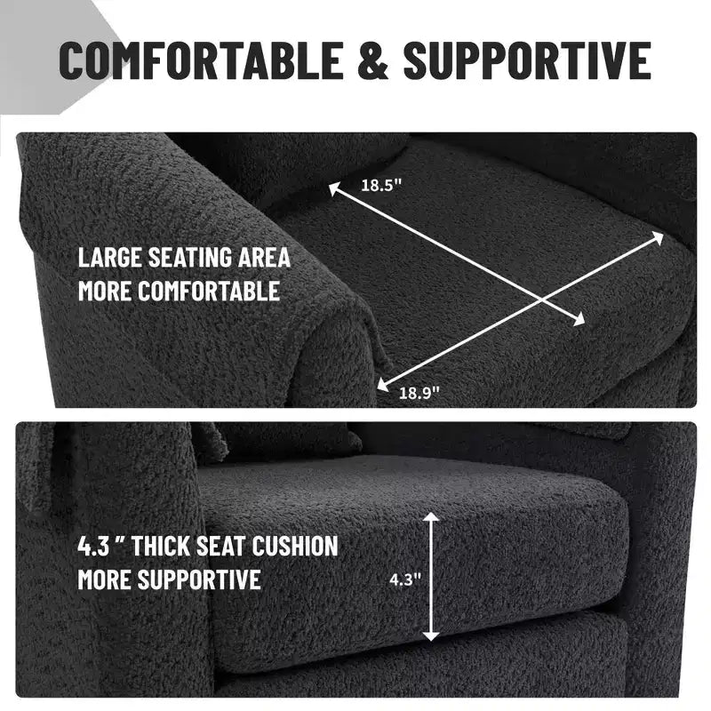Fauteuil pivotant avec ottomane, fauteuil club moderne en chenille avec coussin de dossier et 2 housses d'accoudoirs pour salon, chambre, bureau