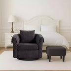 Fauteuil pivotant avec ottomane, fauteuil club moderne en chenille avec coussin de dossier et 2 housses d'accoudoirs pour salon, chambre, bureau