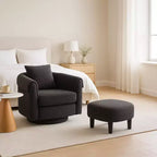 Fauteuil pivotant avec ottomane, fauteuil club moderne en chenille avec coussin de dossier et 2 housses d'accoudoirs pour salon, chambre, bureau