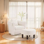 Fauteuil pivotant avec ottomane, fauteuil club moderne en chenille avec coussin de dossier et 2 housses d'accoudoirs pour salon, chambre, bureau