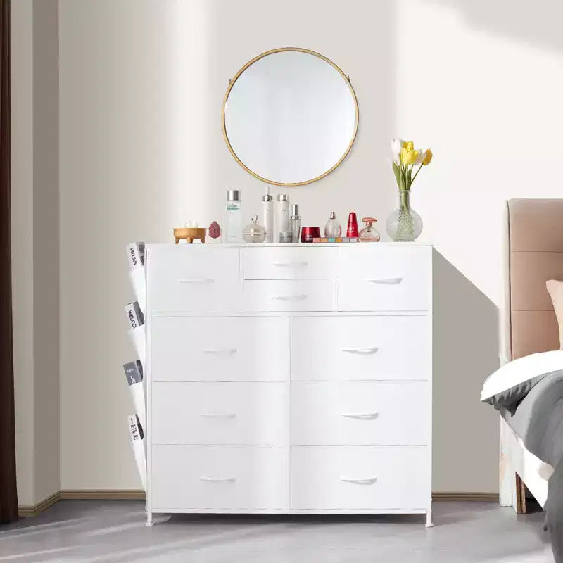 Commode 10 tiroirs VEVOR, commode à tiroirs en tissu avec bacs en tissu, tiroirs de rangement pour placard avec poignée facile à tirer et cadre en acier robuste, blanc