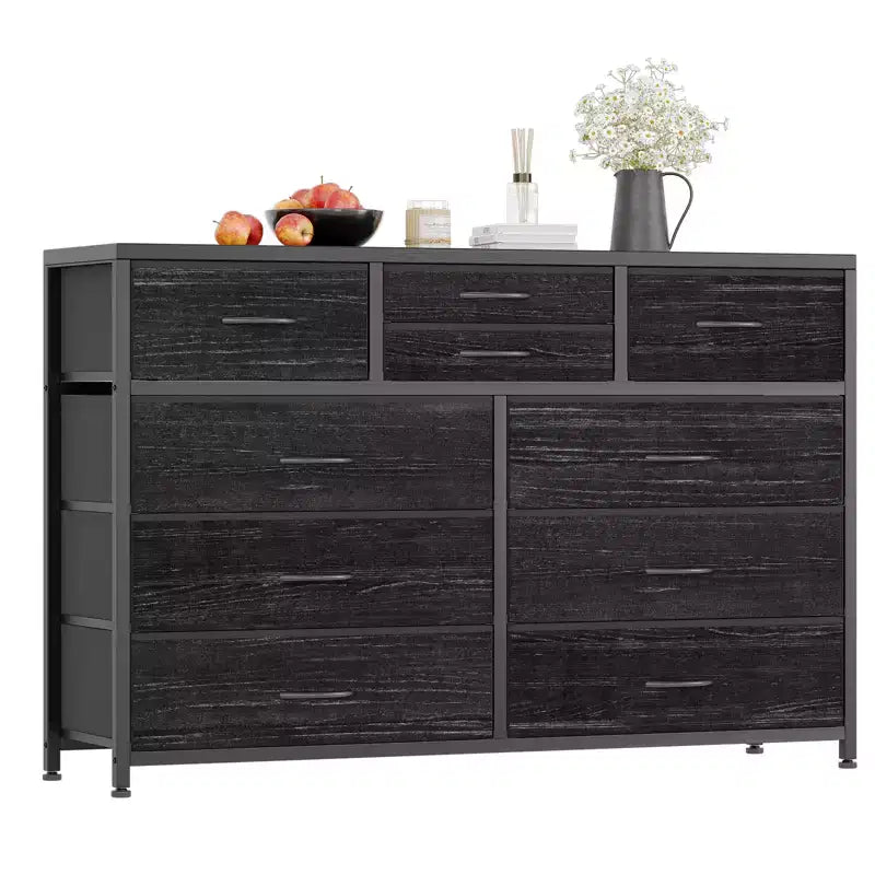 Commode en tissu à 10 tiroirs - Rangement léger avec cadre en acier et plateau en bois, organisateur multifonctionnel