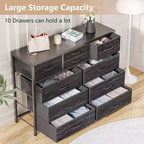 Commode en tissu à 10 tiroirs - Rangement léger avec cadre en acier et plateau en bois, organisateur multifonctionnel