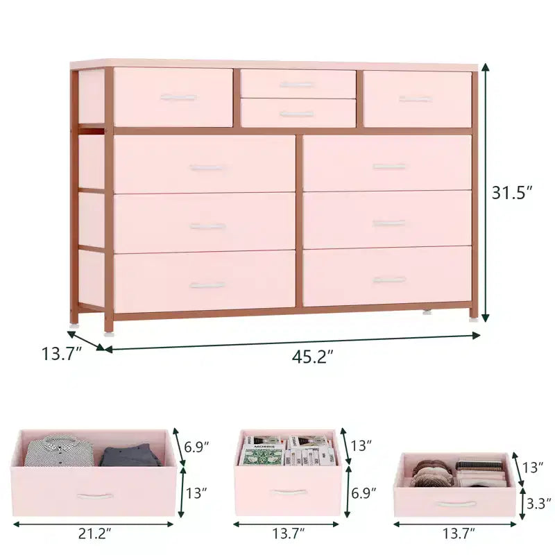Commode en tissu à 10 tiroirs - Rangement léger avec cadre en acier et plateau en bois, organisateur multifonctionnel
