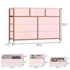 Commode en tissu à 10 tiroirs - Rangement léger avec cadre en acier et plateau en bois, organisateur multifonctionnel