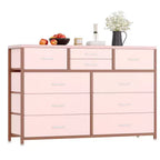 Commode en tissu à 10 tiroirs - Rangement léger avec cadre en acier et plateau en bois, organisateur multifonctionnel