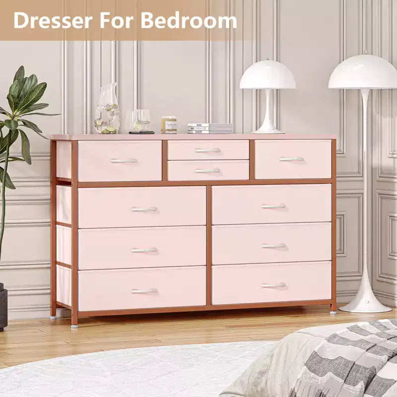 Commode en tissu à 10 tiroirs - Rangement léger avec cadre en acier et plateau en bois, organisateur multifonctionnel