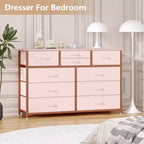 Commode en tissu à 10 tiroirs - Rangement léger avec cadre en acier et plateau en bois, organisateur multifonctionnel