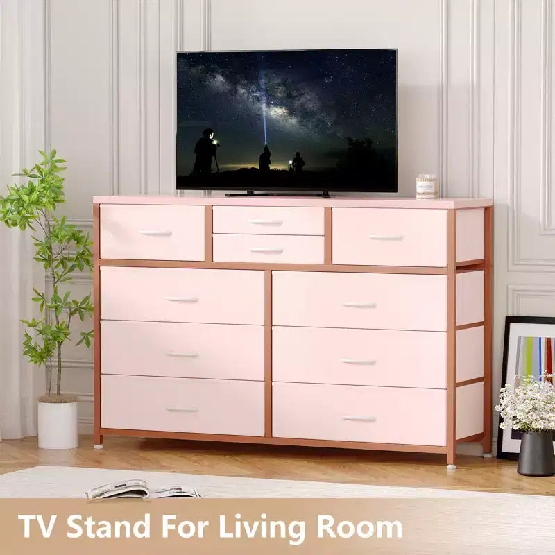 Commode en tissu à 10 tiroirs - Rangement léger avec cadre en acier et plateau en bois, organisateur multifonctionnel