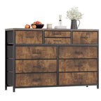 Commode en tissu à 10 tiroirs - Rangement léger avec cadre en acier et plateau en bois, organisateur multifonctionnel