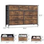 Commode en tissu à 10 tiroirs - Rangement léger avec cadre en acier et plateau en bois, organisateur multifonctionnel