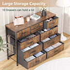 Commode en tissu à 10 tiroirs - Rangement léger avec cadre en acier et plateau en bois, organisateur multifonctionnel