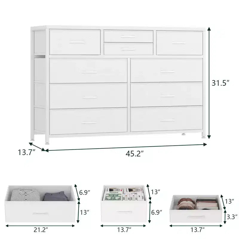 Commode en tissu à 10 tiroirs - Rangement léger avec cadre en acier et plateau en bois, organisateur multifonctionnel